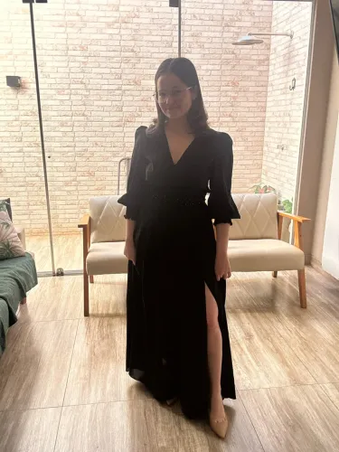 Vestido preto longo fenda lateral