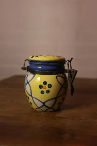 Potiche Biscoiteira vintage pote cerâmica pintada a mão decoração com tampa hermetica arte