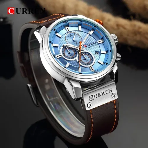 Relógio Masculino Curren Miami - Caixa Inox, Fundo Preto + Pulseira Marrom
