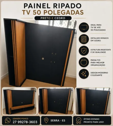 Painel Ripado Tv 50 Polegadas Preto E Cedro