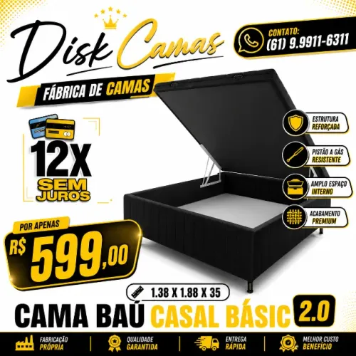 CAMA BAÚ CASAL BASIC 2.0 - APENAS R$599. OPORTUNIDADE IMPERDÍVEL!
