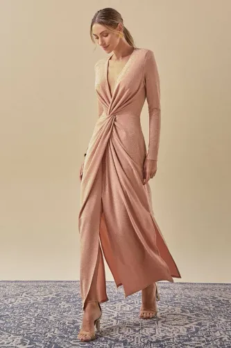 Vestido Longo brooksfield Lurex Rosa Opala  