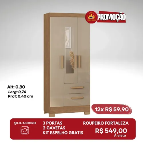 PROMOÇÃO URGENTE - Guarda-Roupa Solteiro com 3 PORTAS e Espelho GRÁTIS
