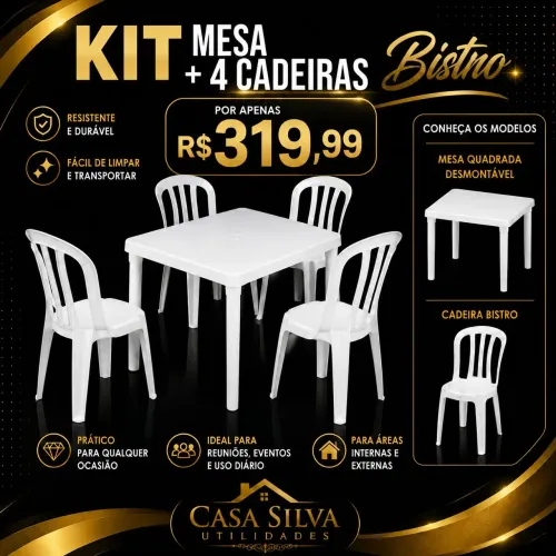 Mesa Quadrada Desmontável com Cadeiras