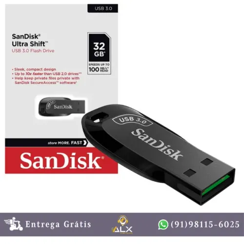 Pendrive Sandisk Ultra 32gb Shift Usb 3.0 Leitura Até 100 Mb/s *ENTREGA GRÁTIS*