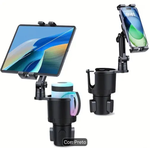 Suporte tablet/celular veicular porta copos