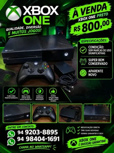 Vendo um Xbox one na cor preta, fonte de 110v, armazenamento de 500GB, Controle preto 