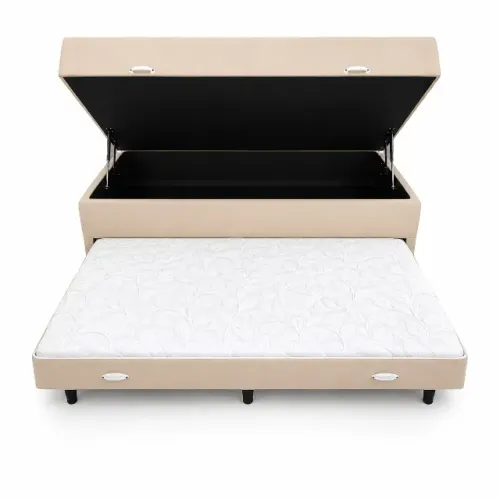 Cama Baú com Cama Auxiliar - Suede Bege | 88x188 cm