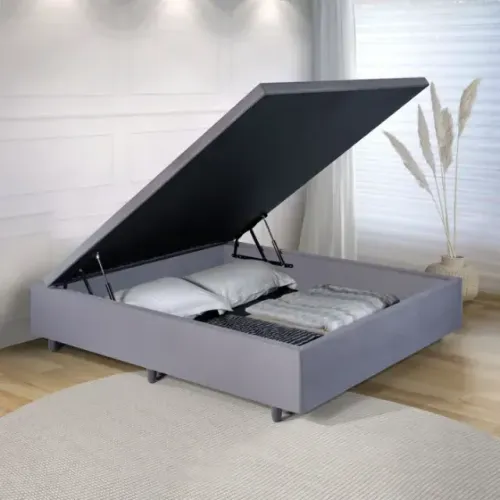  Cama Base Box Baú Viúva Cinza Crômio