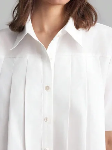 Top De Algodão Branca Casual Com Babados Na Manga Média, Camisa Branca Clássica Retrô