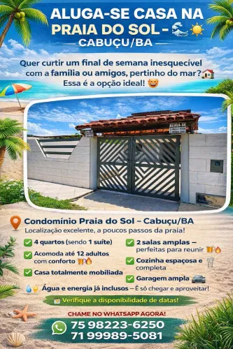 Alugo casa na Praia do Sol - Cabuçú - Bahia