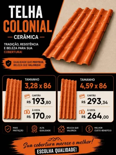 TELHA PVC COLONIAL CERÂMICA 3,28X0,86 E 4,59X0,86