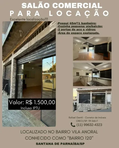 Ponto comercial para alugar, salão com 45m² em Santana de Parnaíba, bairro 120, ótima loca
