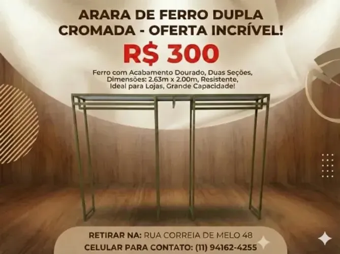 Arara de Ferro Dupla Cromada
