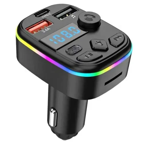 Transmissor FM p/ carro com bluetooth, carregador e toca pendrive no rádio FM 