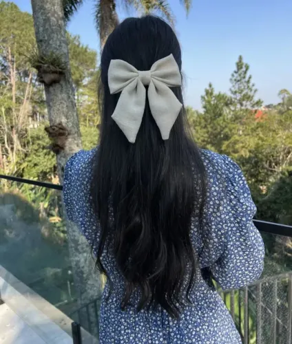 Laço De Cabelo Adulto Feito De Linho Elegante Cor Bege Novo