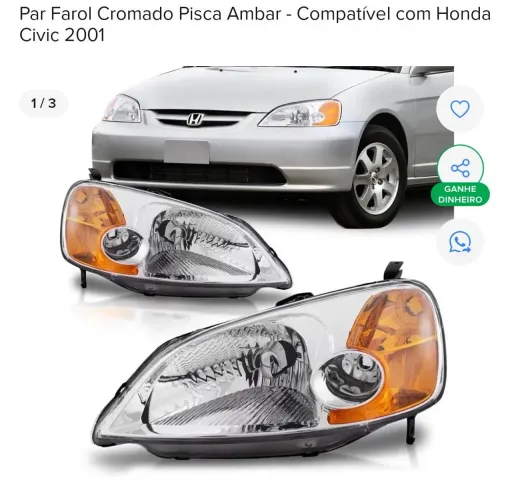 Par de farol do Honda Civic 2001/2004 cromado