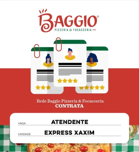 VAGA DE ATENDENTE - PIZZARIA BAGGIO 