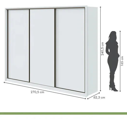 Guarda-roupa Casal Branco 3 Portas Corrediças 6 Gavetas Lopas Spazio