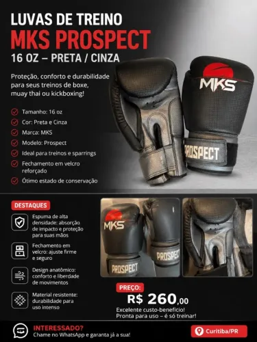 luvas de treino MKS PROSPECT  16 OZ - preta/cinza
