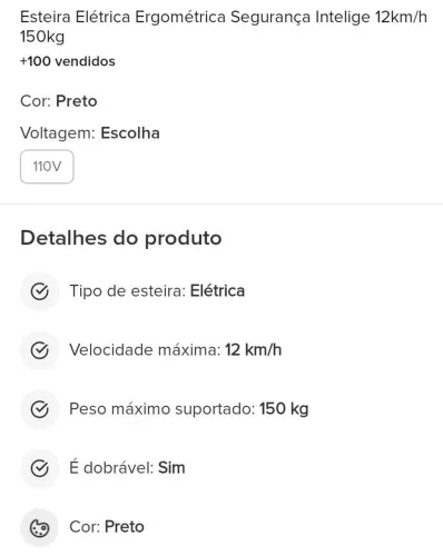 Esteira elétrica a venda completa