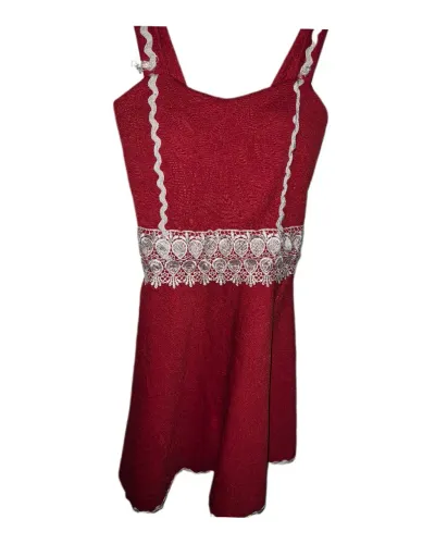 Vestido Vermelho com Renda Branca | Peça Única