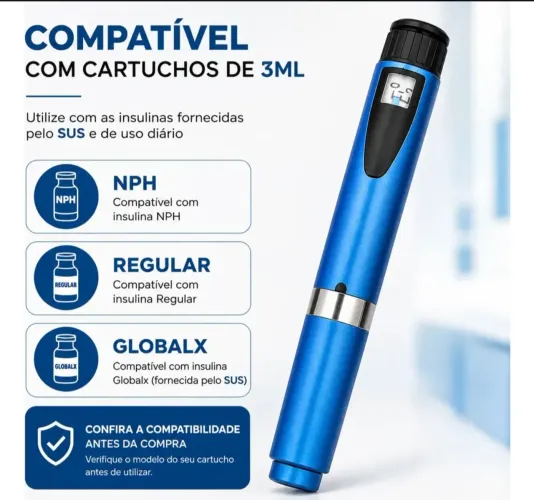 Caneta Aplicadora De Insulina Reutilizável Recarregável.