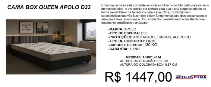 Cama box queen colchão espuma d33 apolo - á pronta entrega