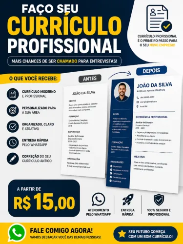 Currículo Profissional Moderno por Apenas R$ 15 | Entrega Rápida