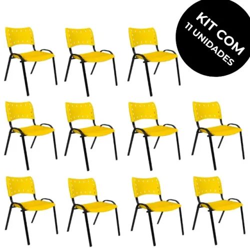KIT COM  11 Cadeiras Iso p/ Escola Escritório Comércio Amarela Base Preta Ecomhome Amarelo