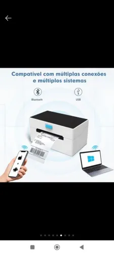 Impressora Térmica de Etiquetas Wi-Fi Bluetooth + Papel + Suporte Completo