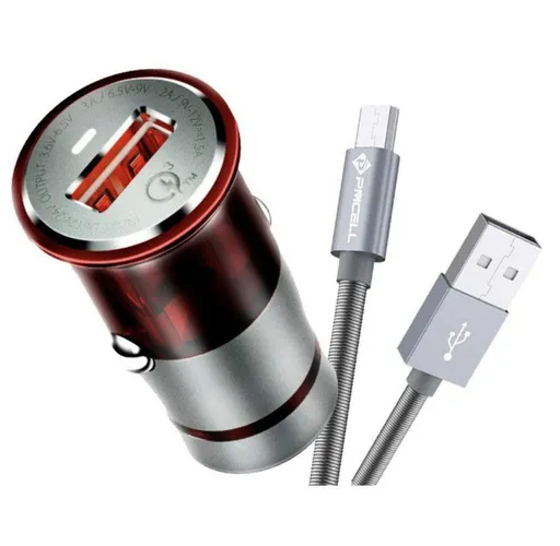 Carregador Veicular Usb Turbo Qualcomm 3.0 + Cabo V8 para Lg K10 Moto G 4 5