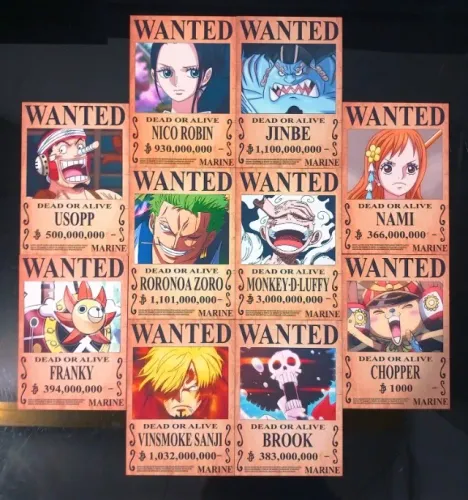 Kit 10 Quadros One Piece - Cartazes Procurados Luffy Zoro Sanji Choppe Geek NerdDog Store
