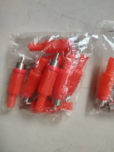 Plug Macho RCA Reto Plastico Ponta Niquel Vermelho 21 un