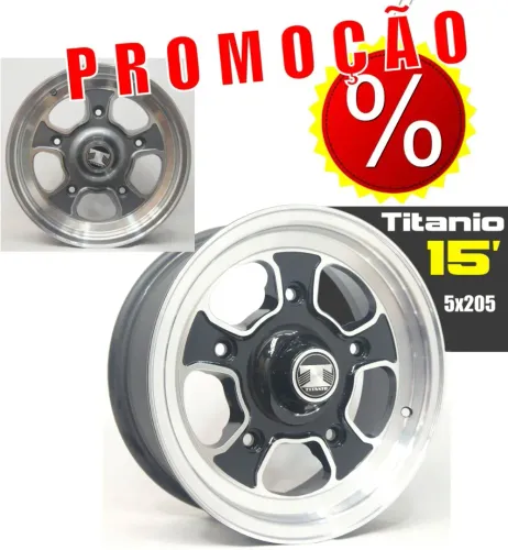 Roda aro 15 modelo Titaniun com borda diamantada Volkswagen fusca 5x205 jogo novo