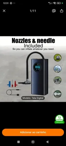 Bomba de ar elétrica portátil, com display digital
