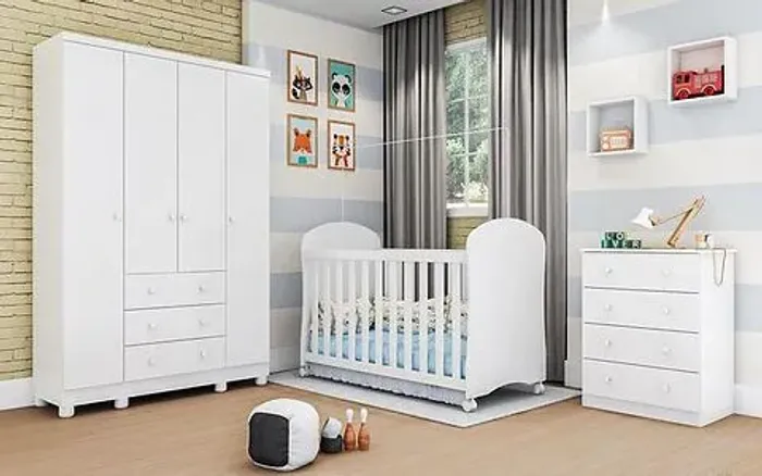 Quarto Infantil Junior C/ Berço Cama Smim - Peroba