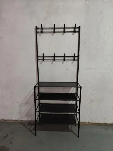 Sapateira de Metal com Cabideiro Preto