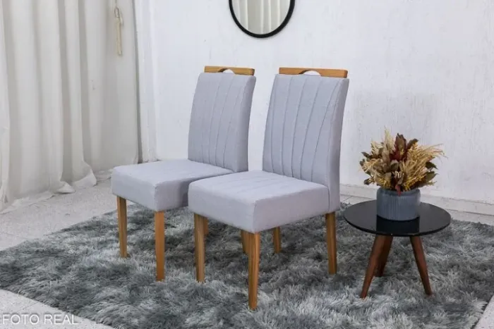 2 Cadeiras Gabi Linho Cinza Madeira Maciça Frete Grátis - Até 12x S/ Juros 