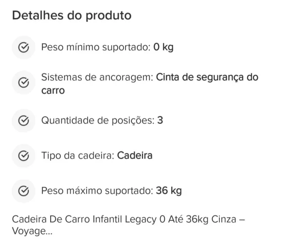 Vendo Cadeirinha voyage infantil