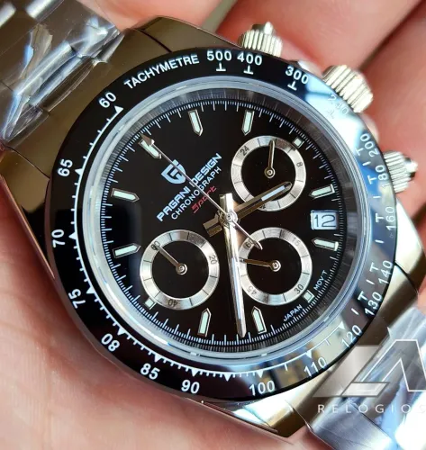Relógio Pagani Design estilo Rolex Daytona Preto PD1644 Safira