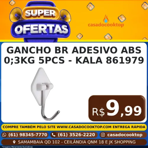GANCHO BR ADESIVO ABS 0;3KG 5PCS - KALA 861979