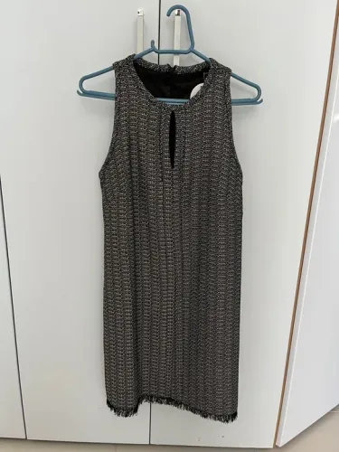 Vestido tubinho preto e branco em tweed Sacada TAM 40