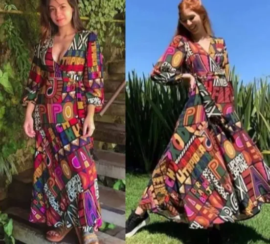 Vestido farm P  Colorido com Estampa de Letras
