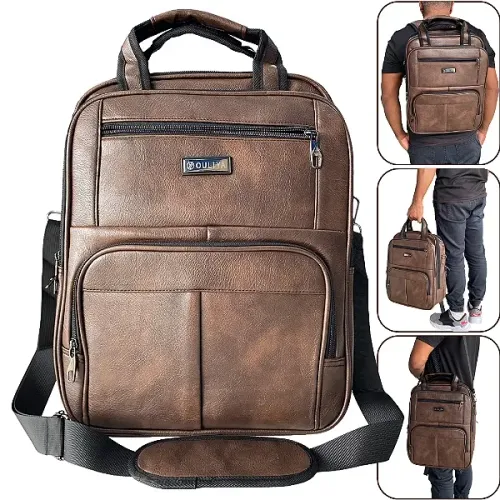Mochila Para Notebook até 15.6" Unissex em Couro Sintético Marrom, Design Premium - Ouliya