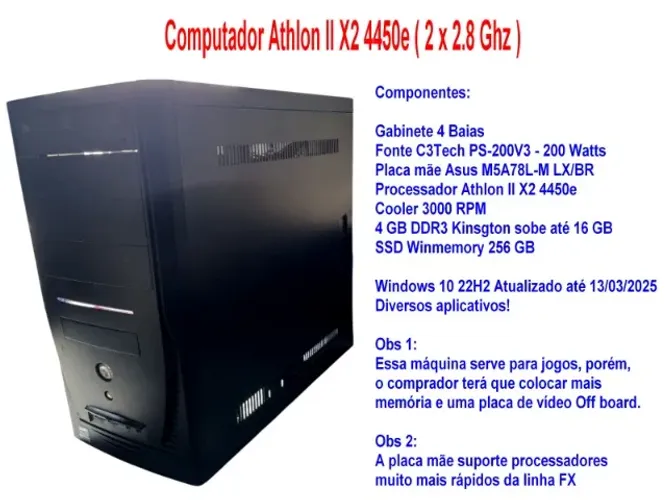 Computador Athlon II X2 4450e ( 2 x 2.8 Ghz ) - Novo