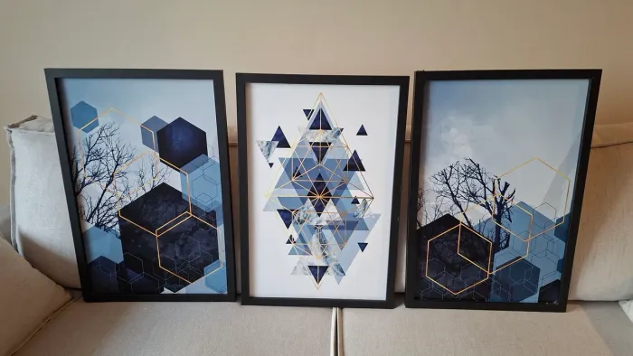 Kit com 3 Quadros Decorativos - Estilo Moderno/Geométrico
