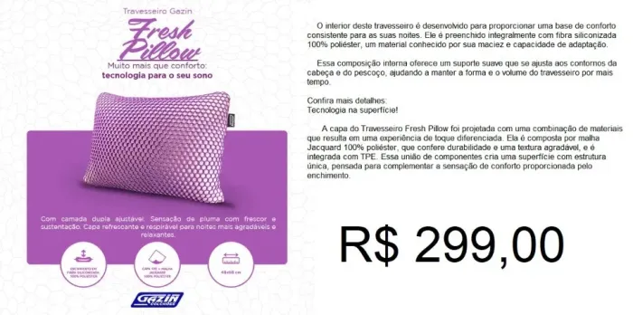 Travesseiro fresh pillow gazin - excelente qualidade