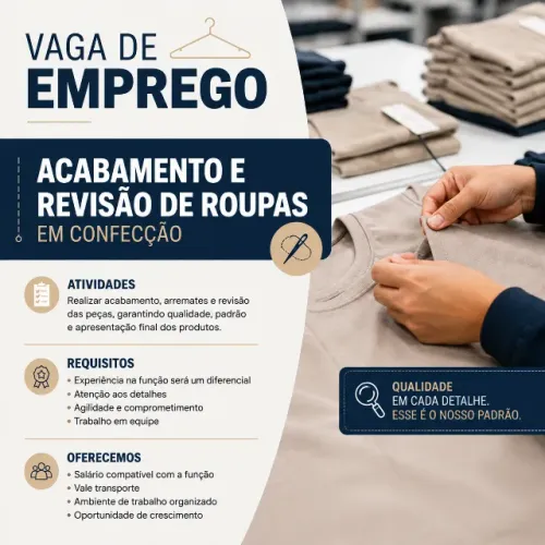 Vaga para revisão e acabamento em confecção