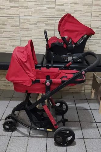Carrinho de Bebê + Bebê conforto Travel System Safety 1st 3 Rodas 3 Posições Mobi Vermelho